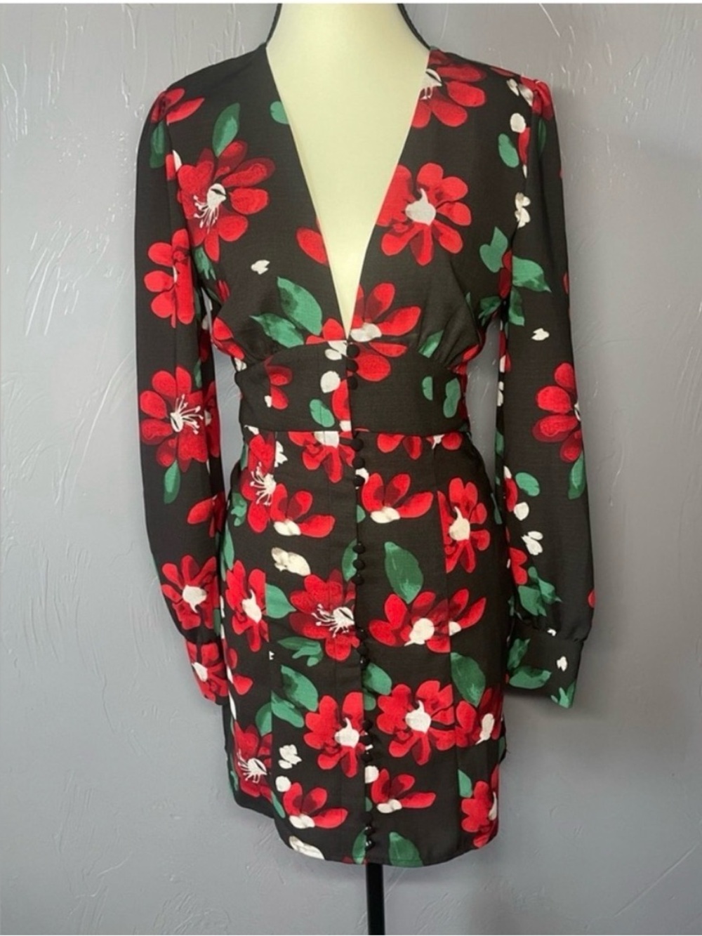 Urban Outfitters Black Floral Long Sleeve Mini Dress
